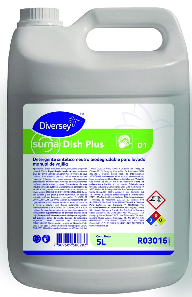 SUMA DISH 4x5L - DETERGENTE SINTÉTICO NEUTRO BIODEGRADABLE PARA LAVADO MANUAL DE VAJILLA